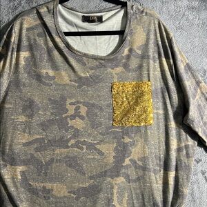 Lucky and bless brown and beige camo with sparkle pocket size 3X long sleeve